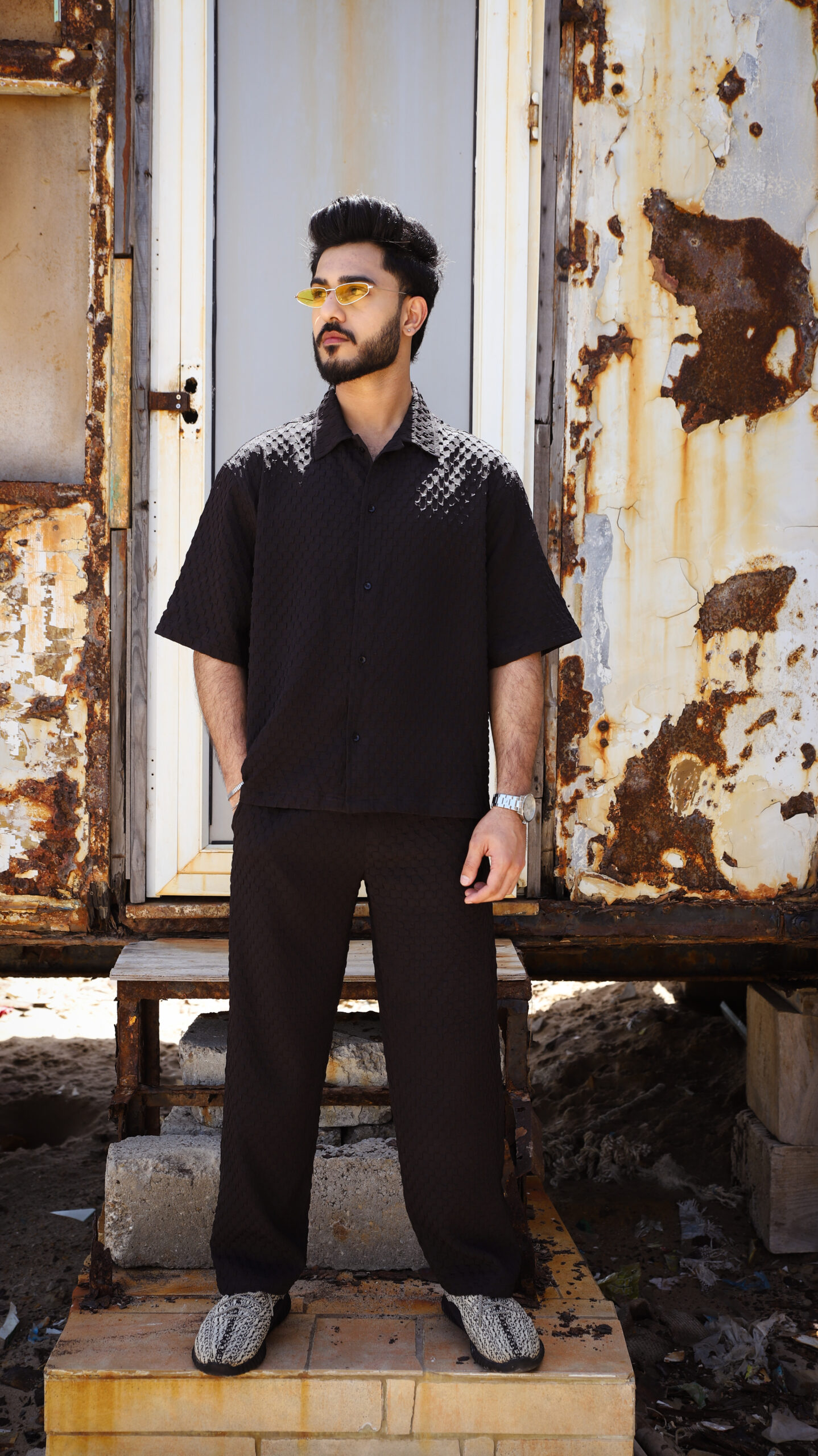 Black Textured Jacquard Co-Ord Set - Image 2
