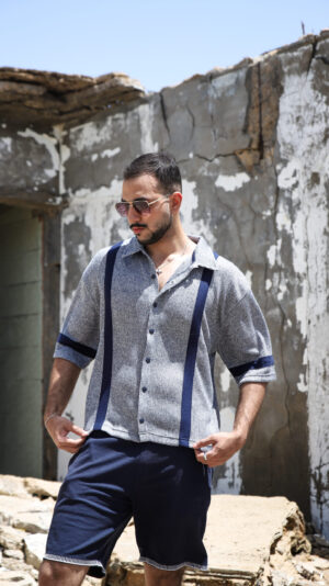Contrast Trim Textured Knit Shirt