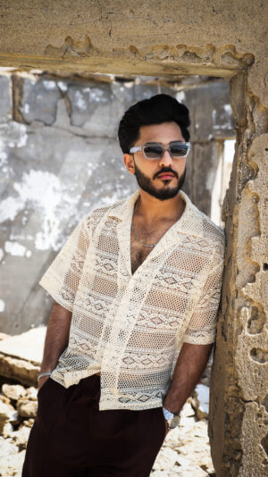 Ecru Geometric Crochet Shirt